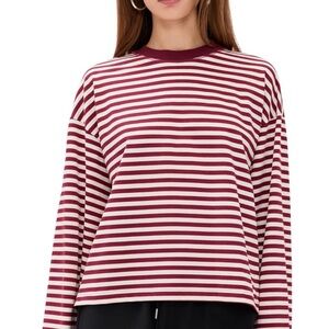 Women's Bloom Long Sleeve Tee Wine Stripes Size XS